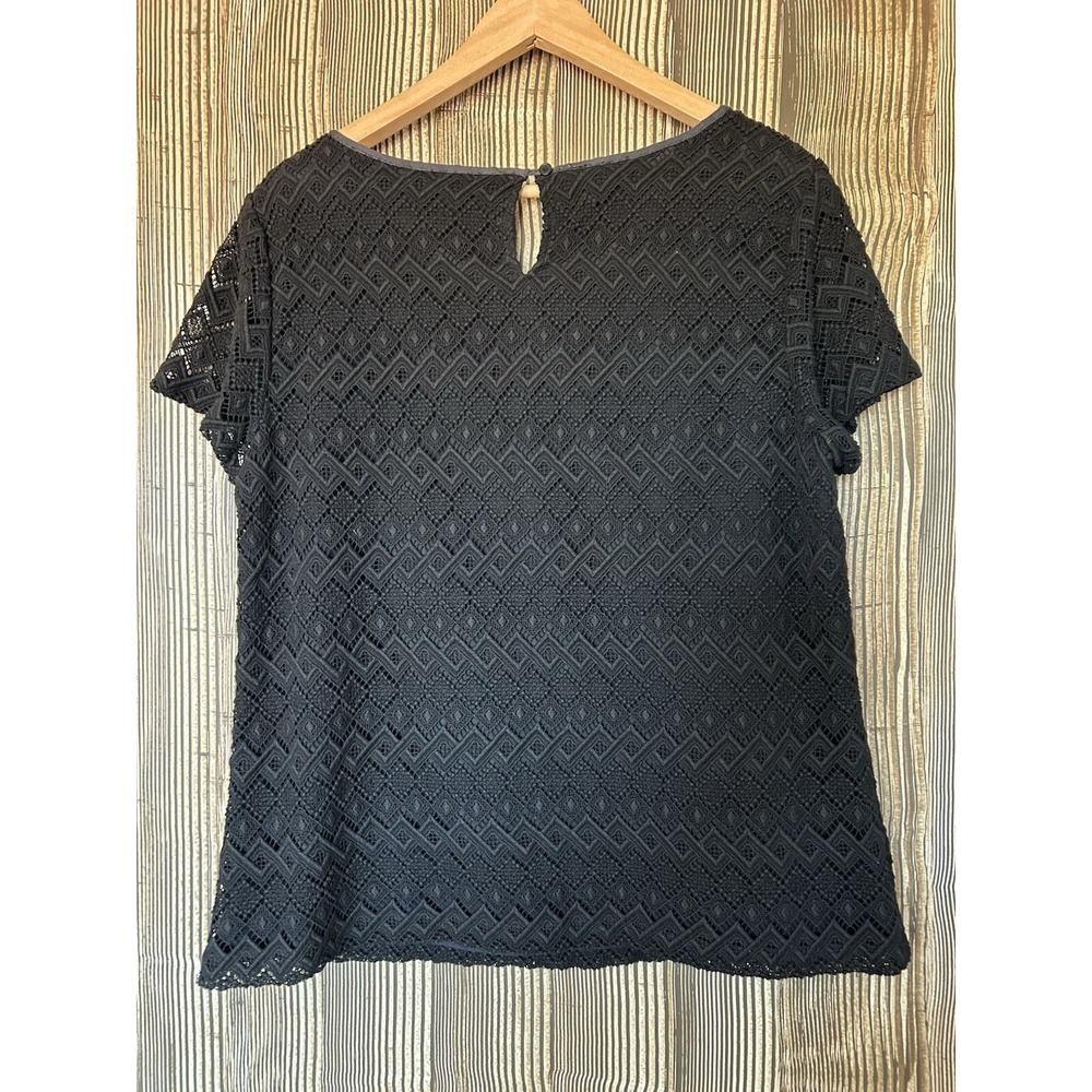 Talbots Black Heavy Lace Overlay Short Sleeve Shirt Career Classic Size 16 - Picture 5 of 9
